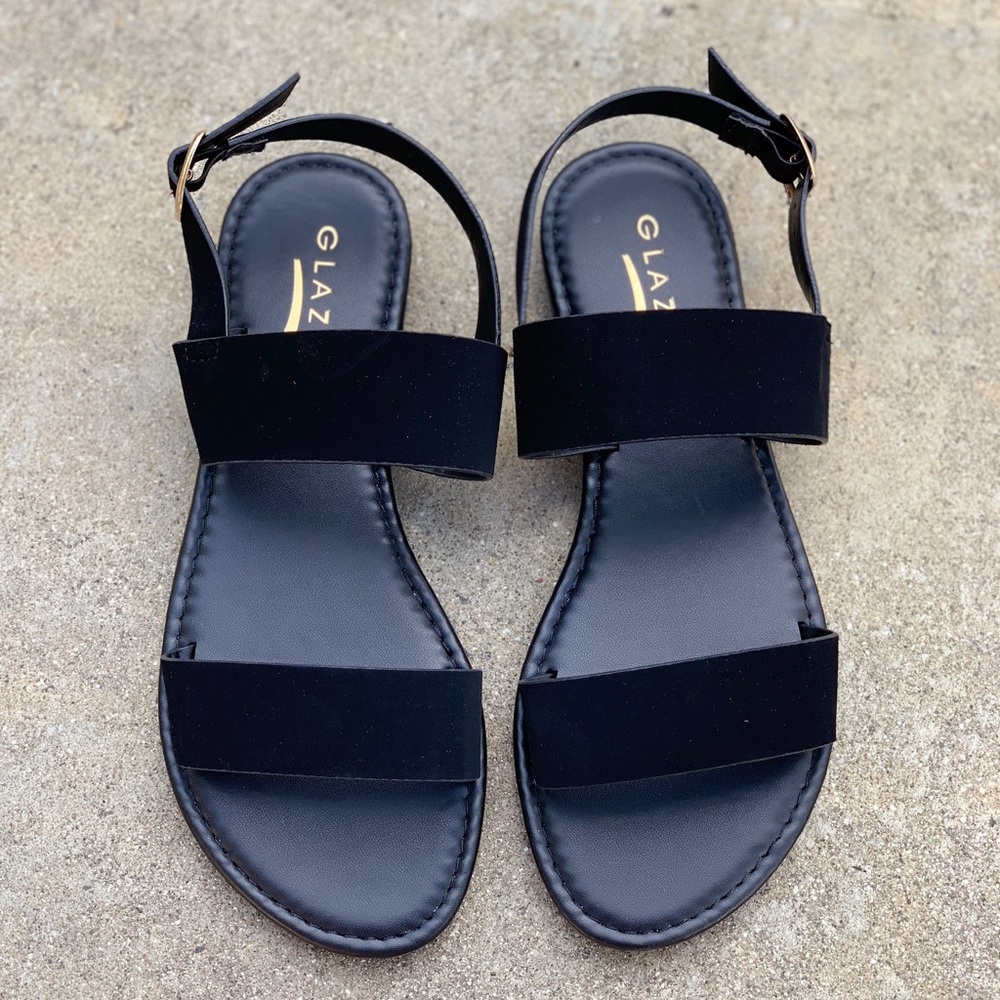 Glaze Double Strap Low Black Sandals